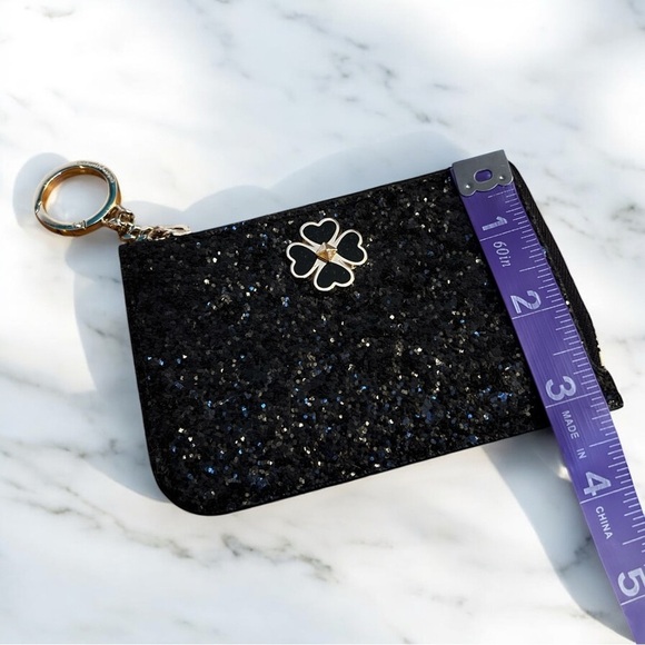 KATE SPADE Odette Black Glitter Keychain Cardholder Zip Wallet - Picture 6 of 11